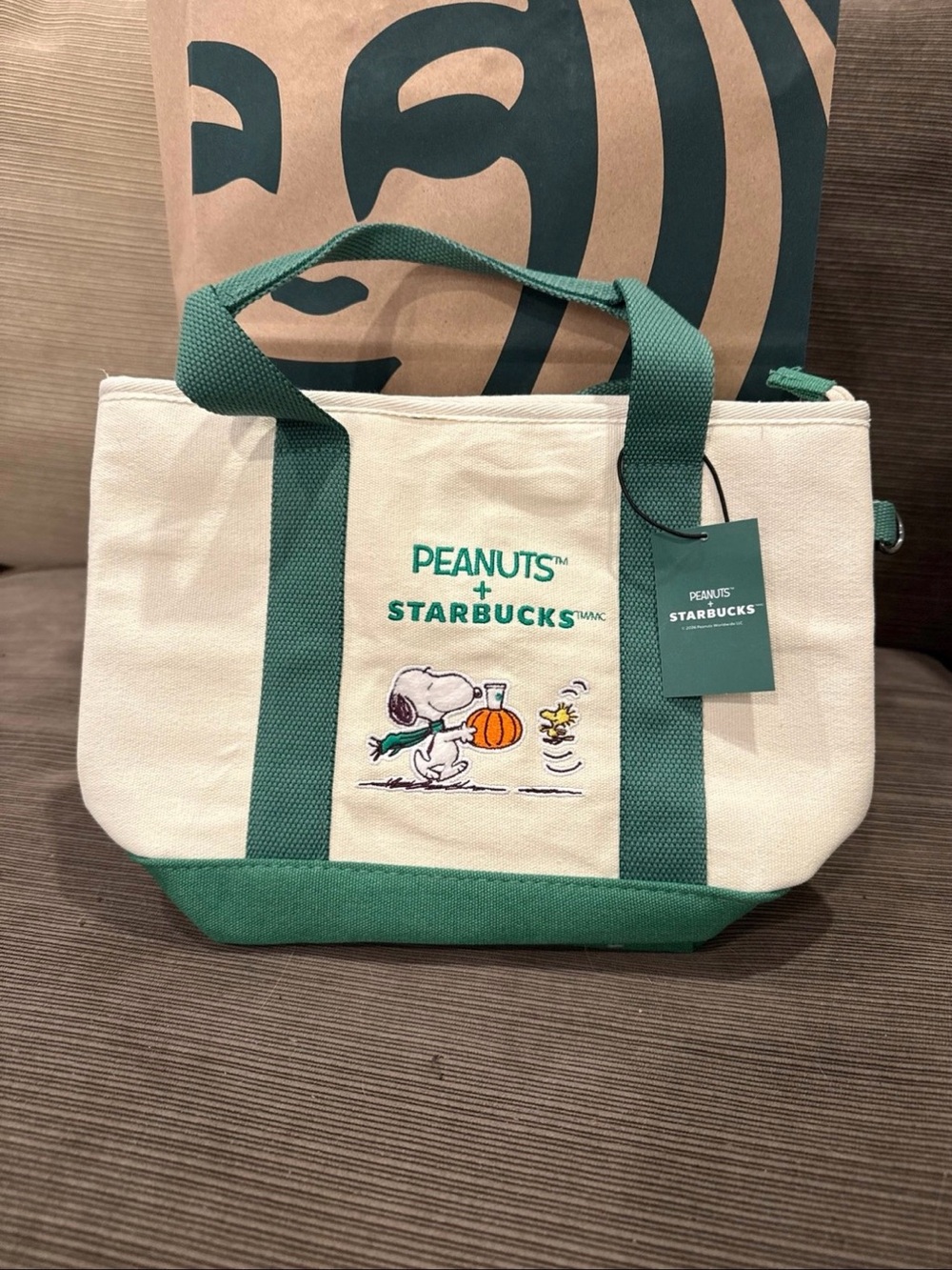 Starbucks x Peanuts Green & Cream Canvas mini Tote